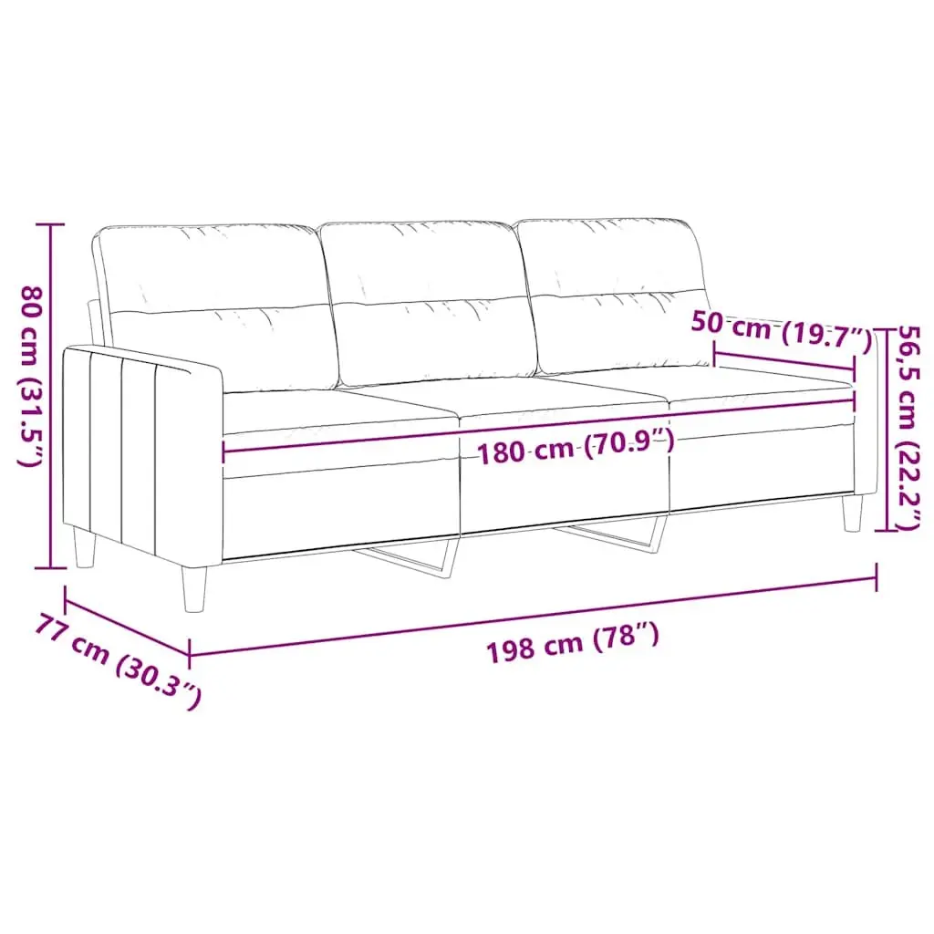 3-Seater Sofa Black 180cm Modern Living Room Couch Fabric Upholstered