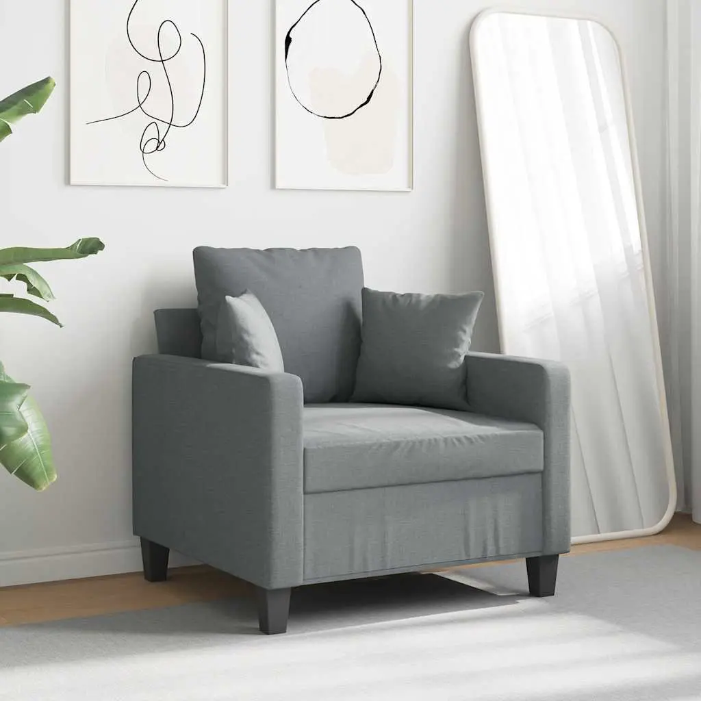 Grey Fabric Armchair Single Seat 60cm Modern Lounge Sofa Chair Living Room Furniture