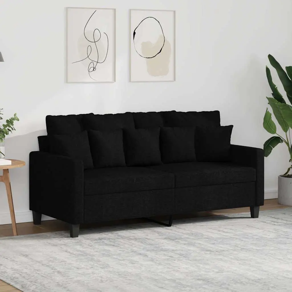 2-Seater Sofa Black 140cm Living Room Couch Modern Fabric