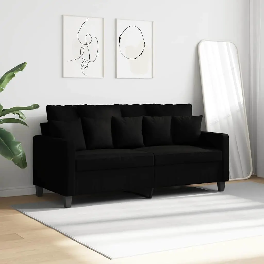 2-Seater Sofa Black 140cm Living Room Couch Modern Fabric