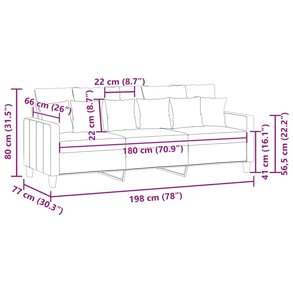 3-Seater Sofa Grey Fabric 180cm Living Room Couch Modern Design Comfortable