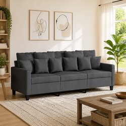 3-Seater Sofa Dark Grey 180cm Living Room Couch Fabric Upholstered Furniture