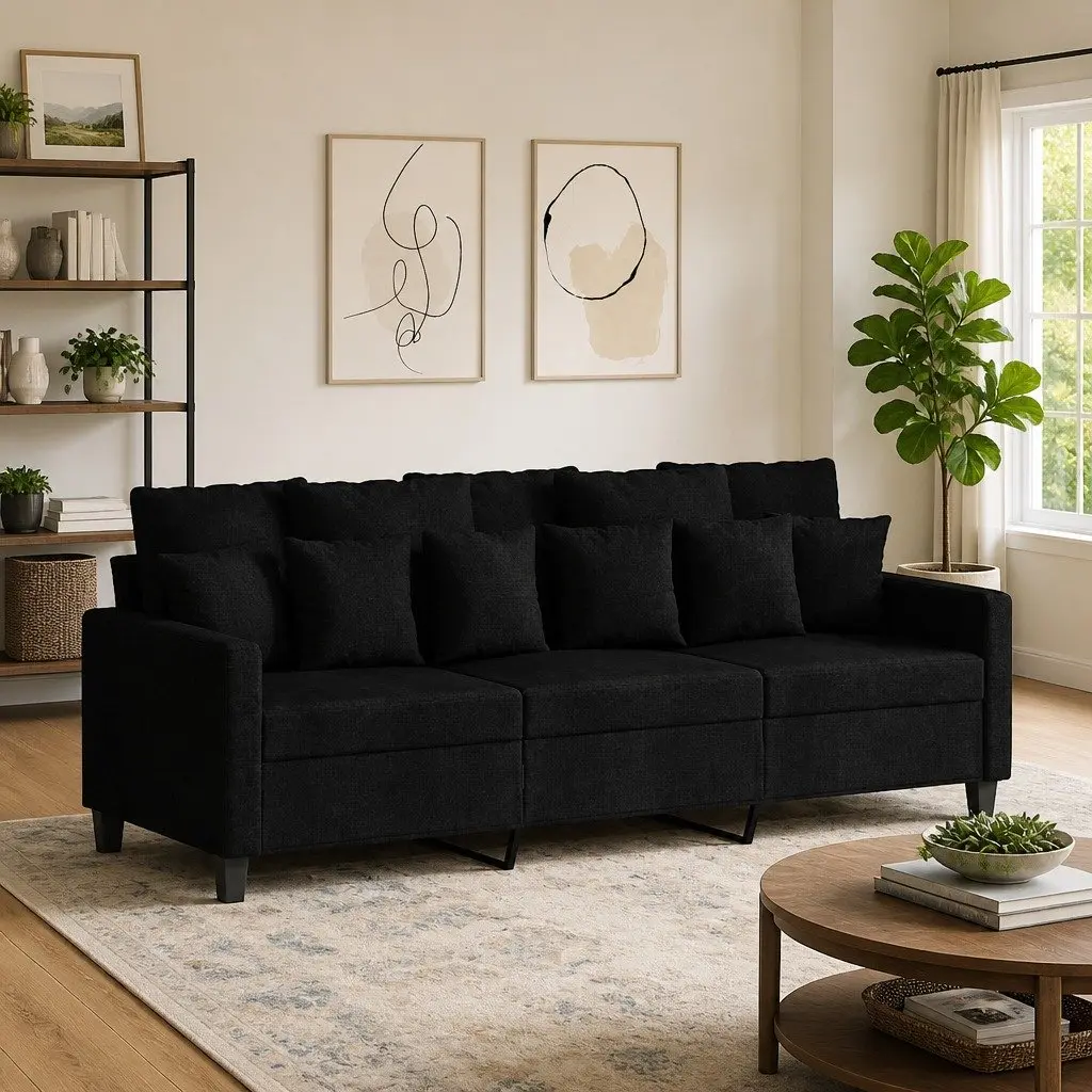 3-Seater Black Sofa