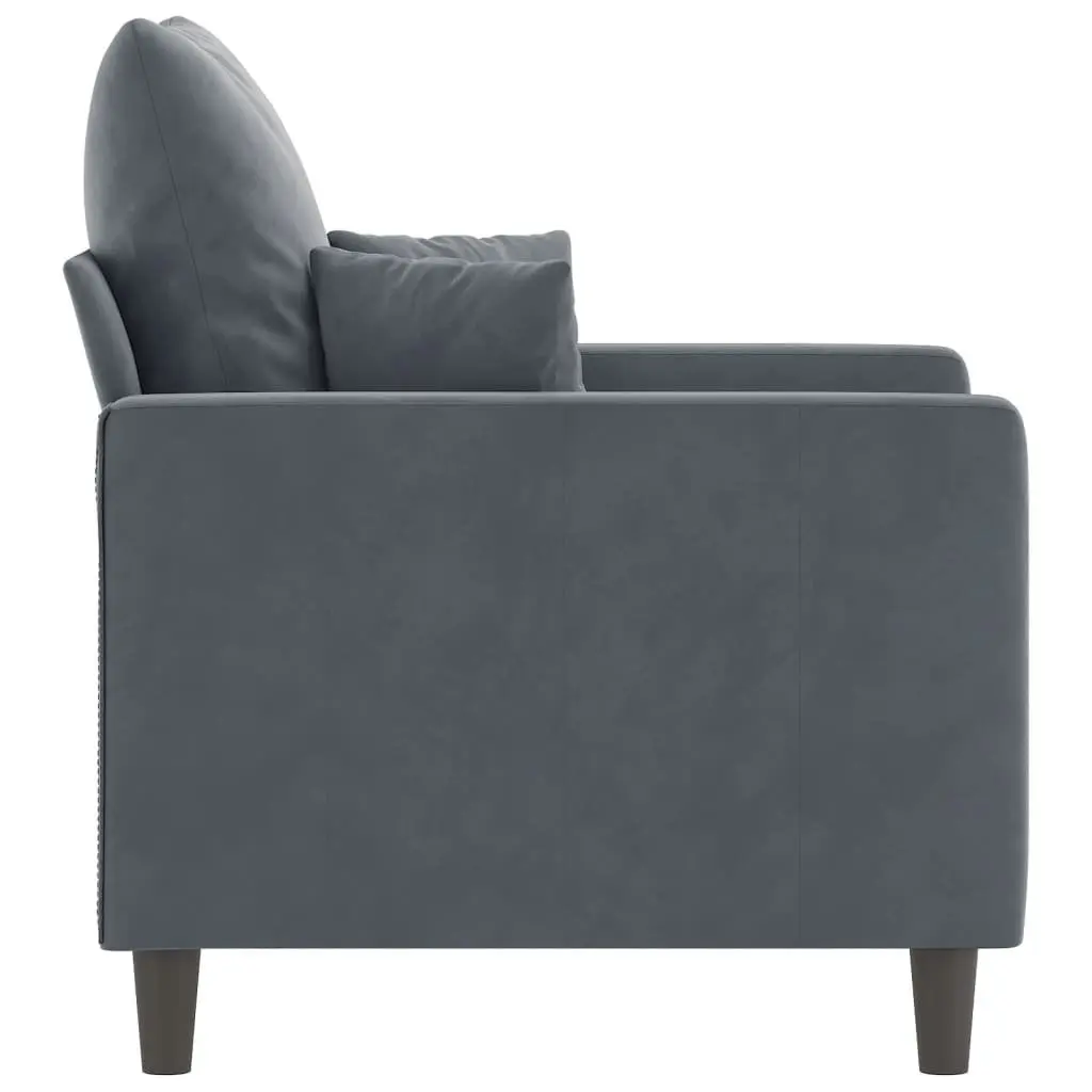 Grey Velvet Sofa Chair 60cm Armchair Padded Seat Modern Living Room Furniture
