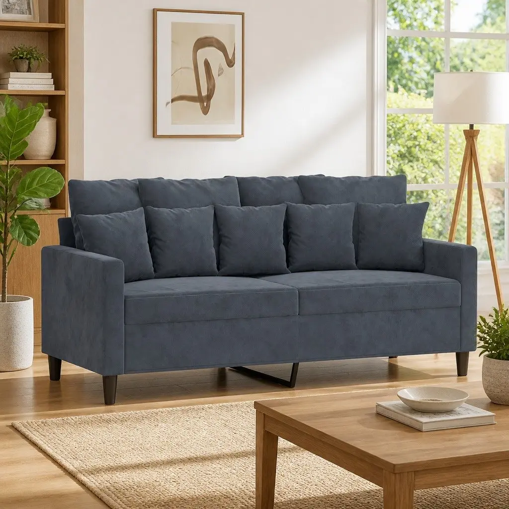 2-Seater Sofa Grey Velvet 140cm Modern Couch Padded Armrests