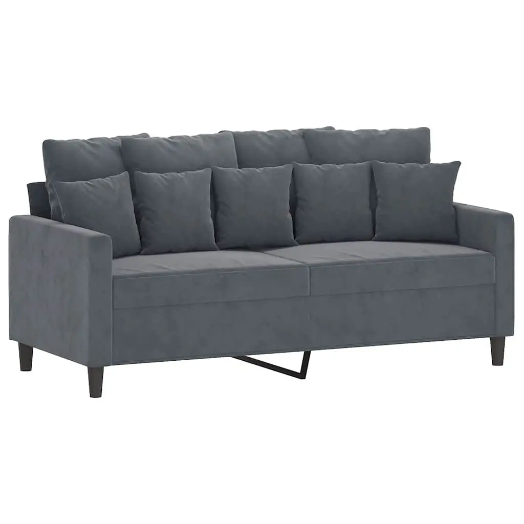 2-Seater Sofa Grey Velvet 140cm Modern Couch Padded Armrests