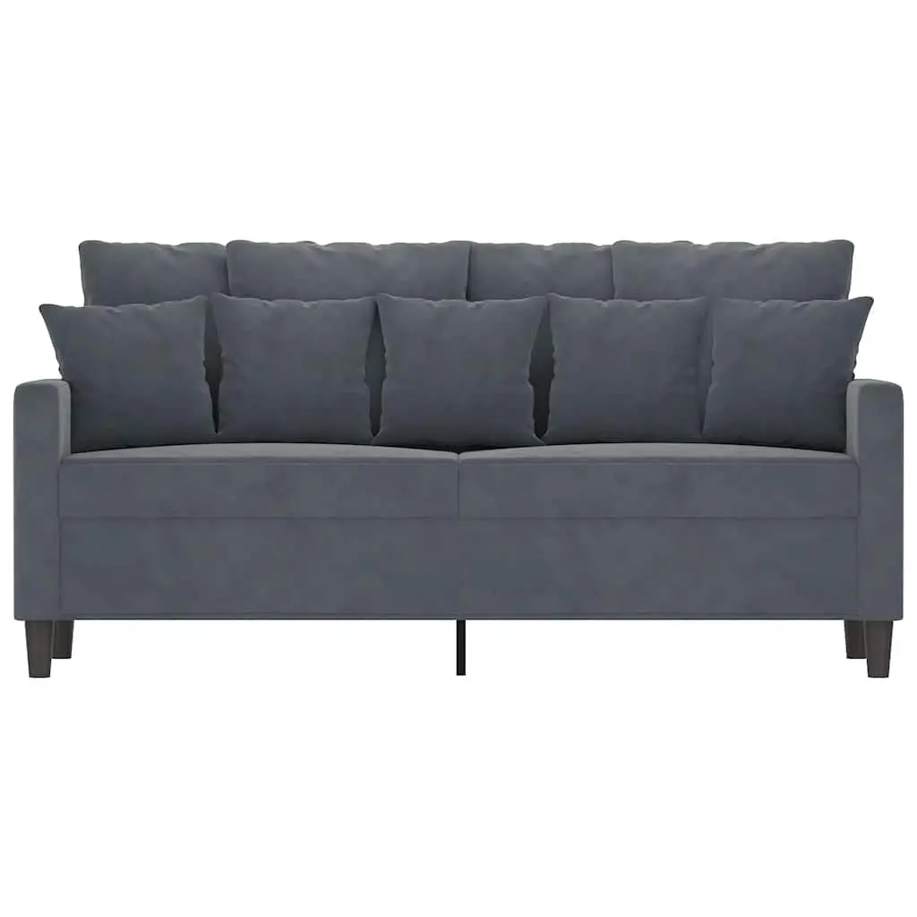 2-Seater Sofa Grey Velvet 140cm Modern Couch Padded Armrests