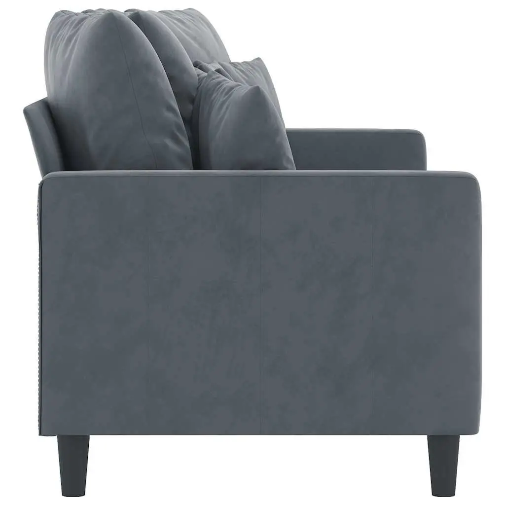 2-Seater Sofa Grey Velvet 140cm Modern Couch Padded Armrests