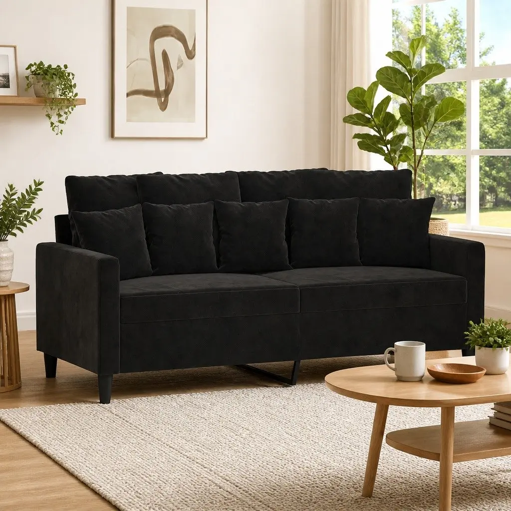 2-Seater Sofa Black 140cm Modern Living Room Couch Velvet Upholstered