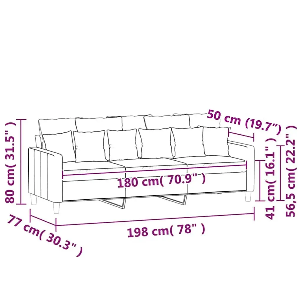 3-Seater Sofa Grey Velvet 180cm Modern Living Room Couch Comfortable Padded