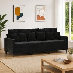 Comfortable and Affordable Black Velvet 3-Seater Sofa