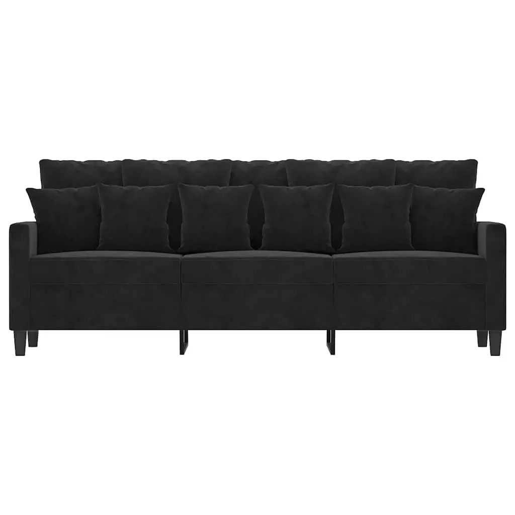 3-Seater Sofa Living Room Couch 180 cm Black Modern Velvet Upholstered Furniture