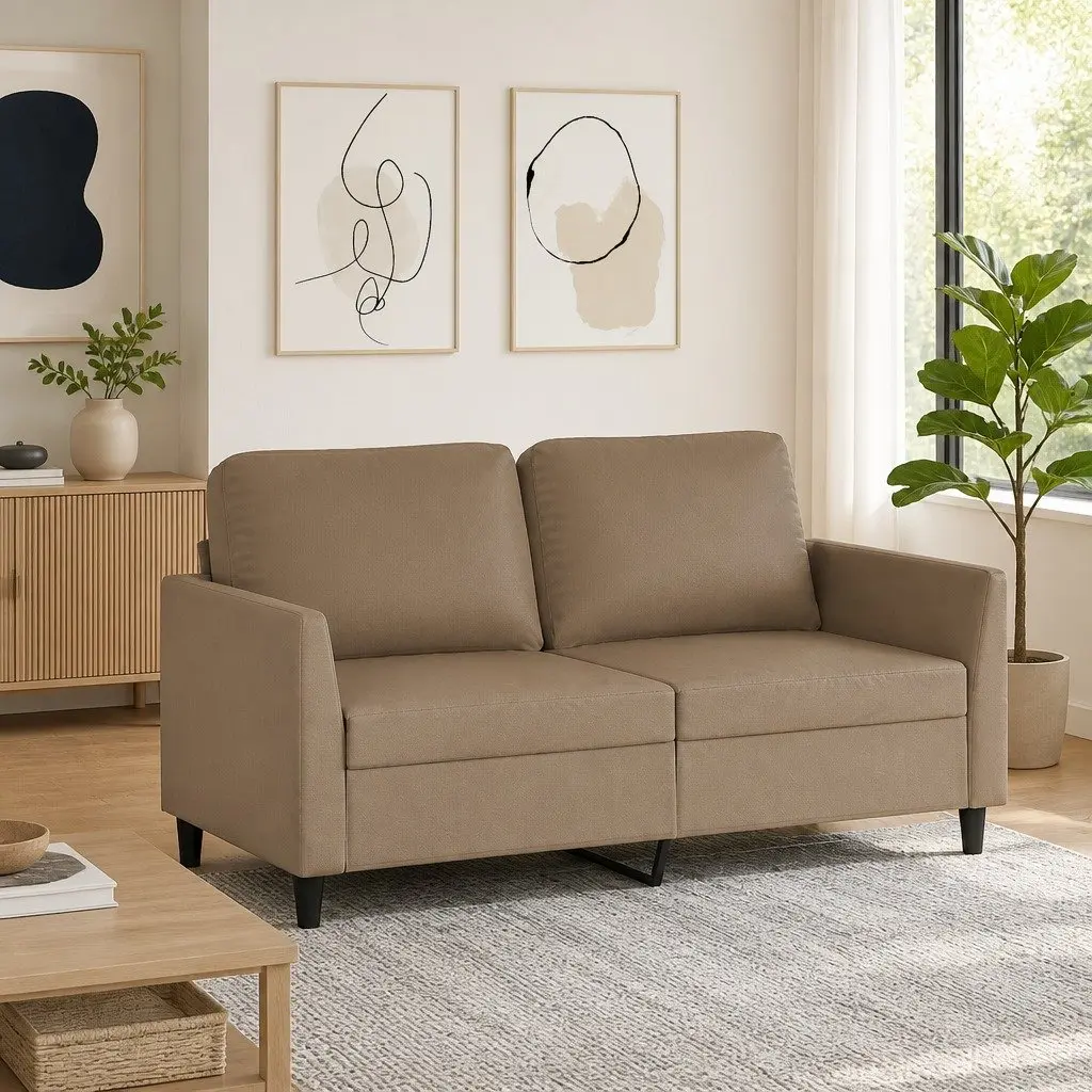 2-Seater Sofa Brown Faux Leather Lounge Couch Modern Living Room Furniture 140cm