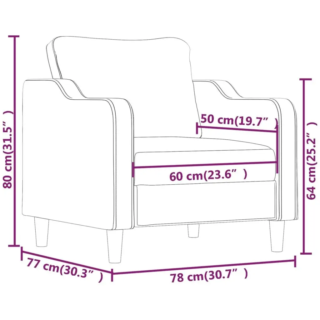 Sofa Chair Grey 60cm Fabric Single Seat Armchair Living Room Furniture