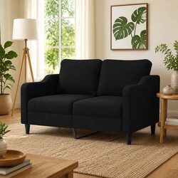 2-Seater Sofa Black 140cm Living Room Couch Fabric Upholstered Padded Settee