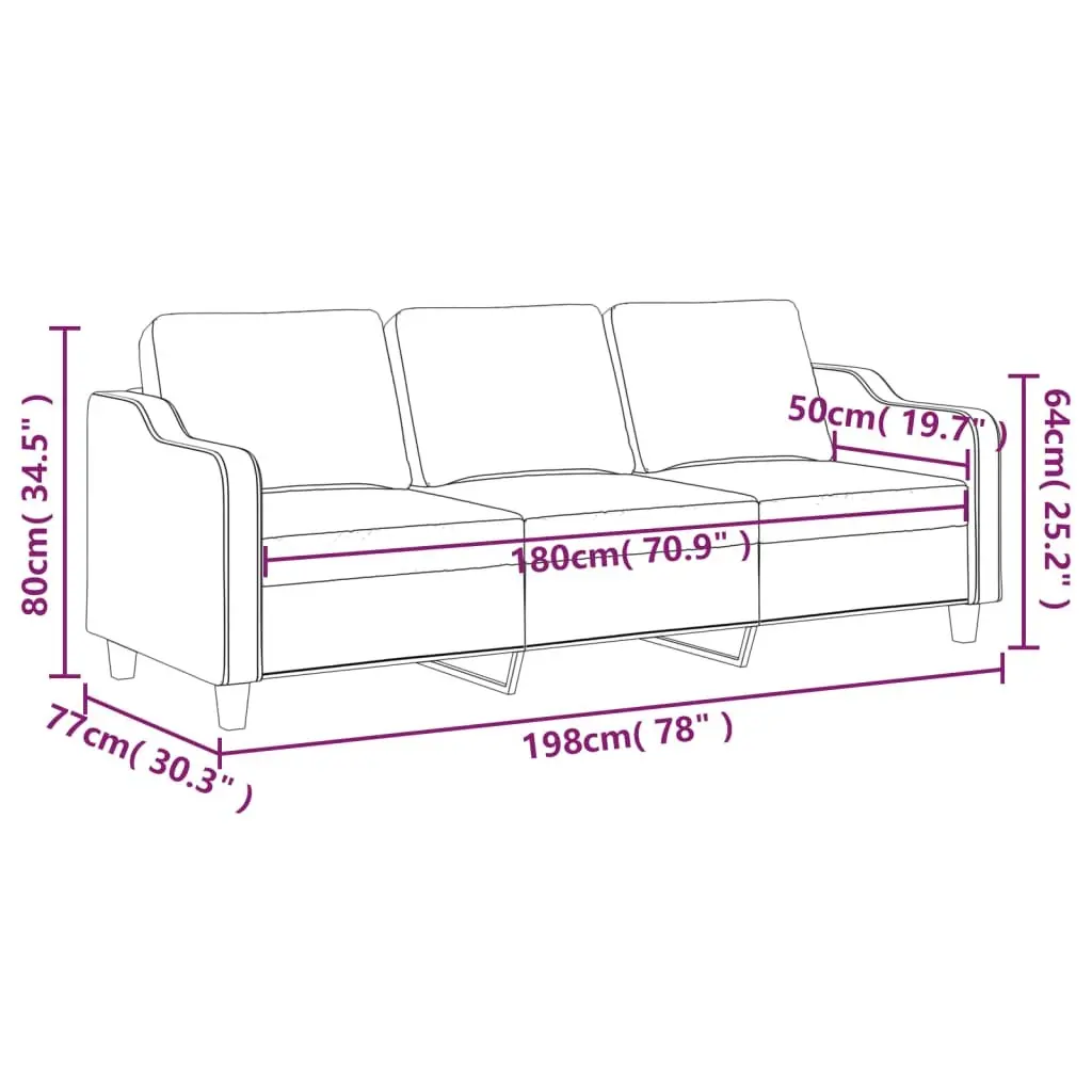 3-Seater Sofa Grey 180cm Fabric Couch Living Room Furniture