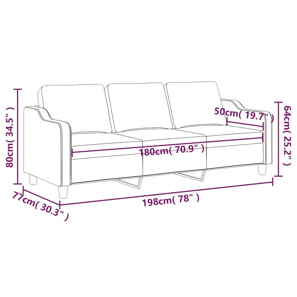 3-Seater Sofa Black 180cm Living Room Couch Fabric Upholstered Settee