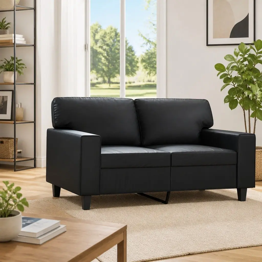 2-Seater Sofa Black 120cm Modern Living Room Couch Faux Leather