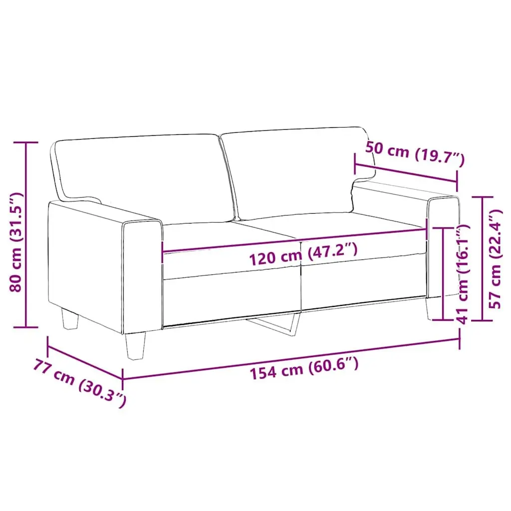 2-Seater Sofa Black 120cm Modern Living Room Couch Faux Leather