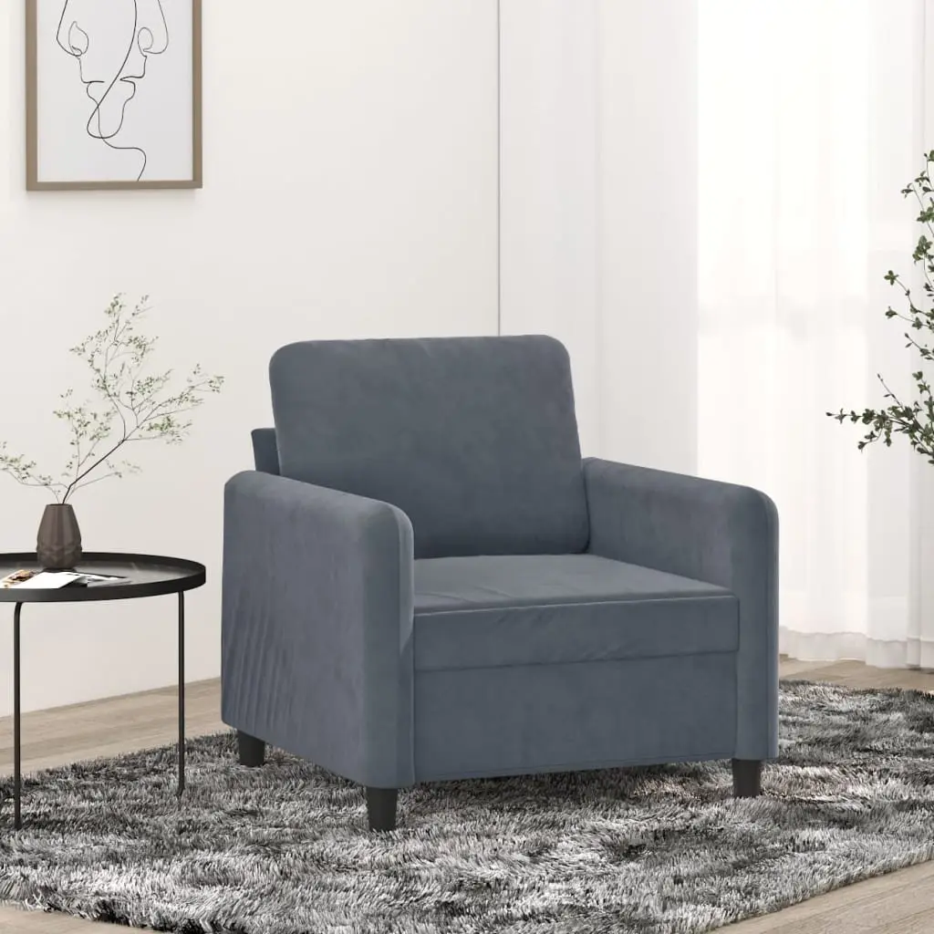 Sofa Chair Grey Velvet 60cm Modern Accent Armchair Lounge Seat
