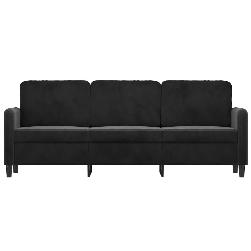 3-Seater Sofa Velvet Padded Armrest 180cm Black Modern Living Room Couch