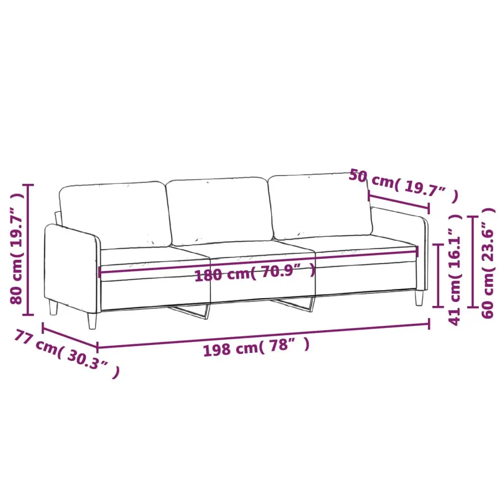 3-Seater Sofa Grey Fabric 180cm Upholstered Couch Living Room Furniture