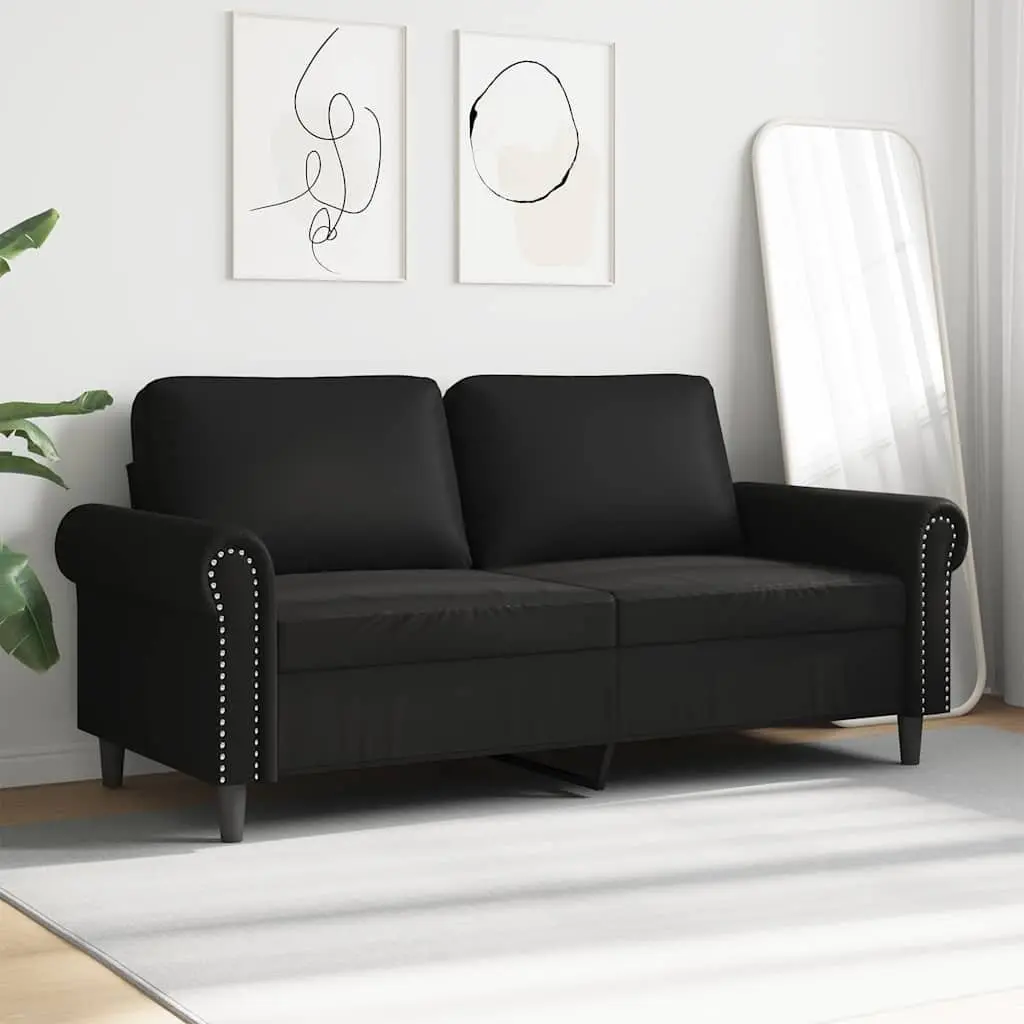 2-Seater Sofa Black 140cm Modern Lounge Couch Faux Leather Seating