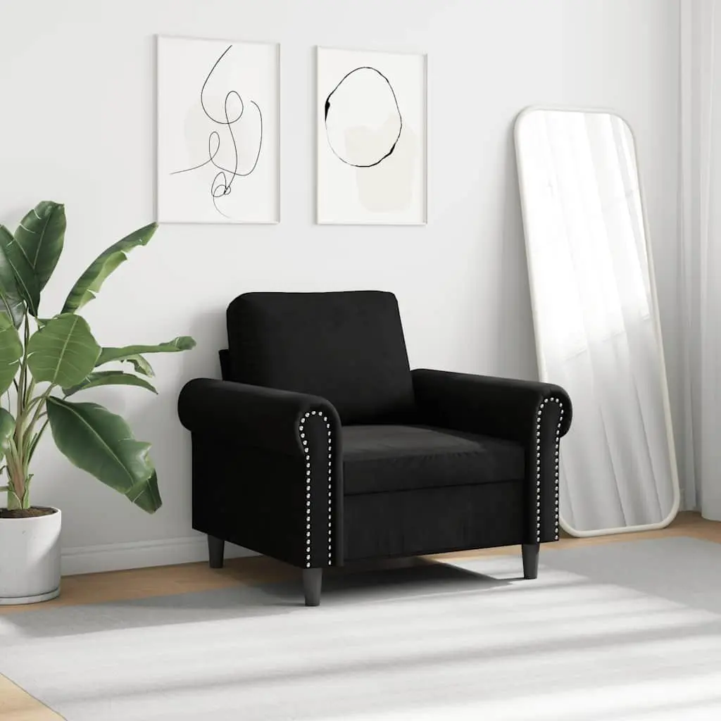 Sofa Chair Velvet Armchair 60cm Black Padded Lounge Seat