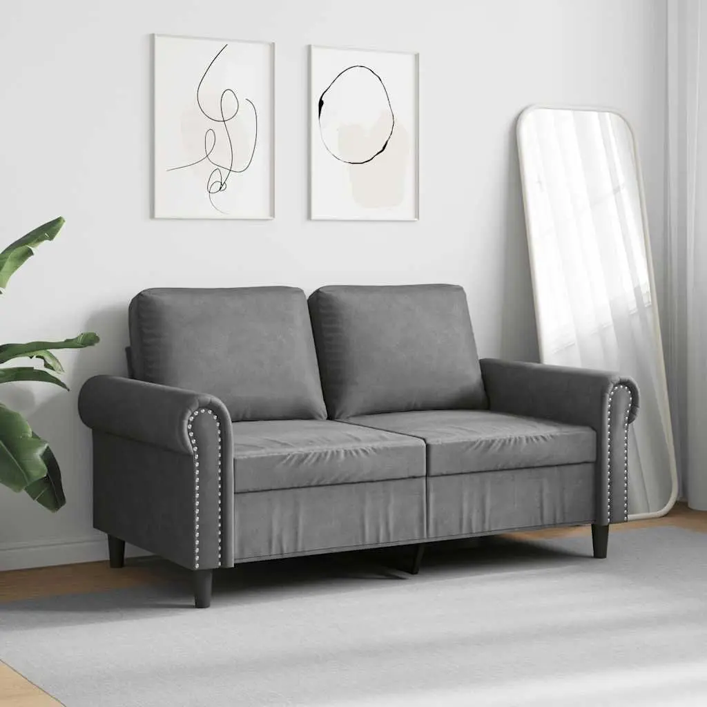2-Seater Sofa Grey 120cm Velvet Lounge Couch