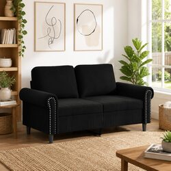 Comfortable and Value-Driven Black Velvet 2-Seater Sofa