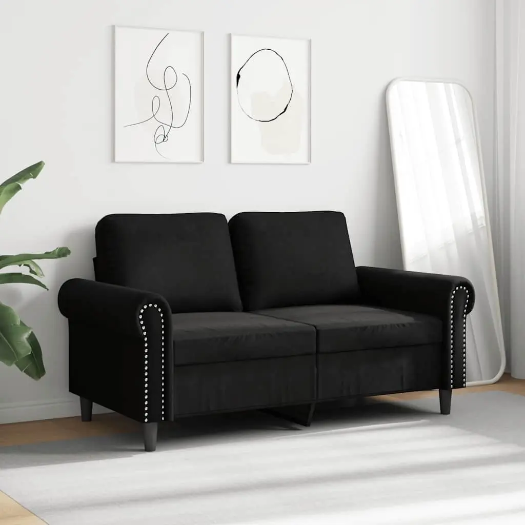 2-Seater Sofa Black 120cm Modern Living Room Couch Velvet Lounge Furniture