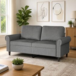Practical Grey 2-Seater Sofa with Velvet Finish
