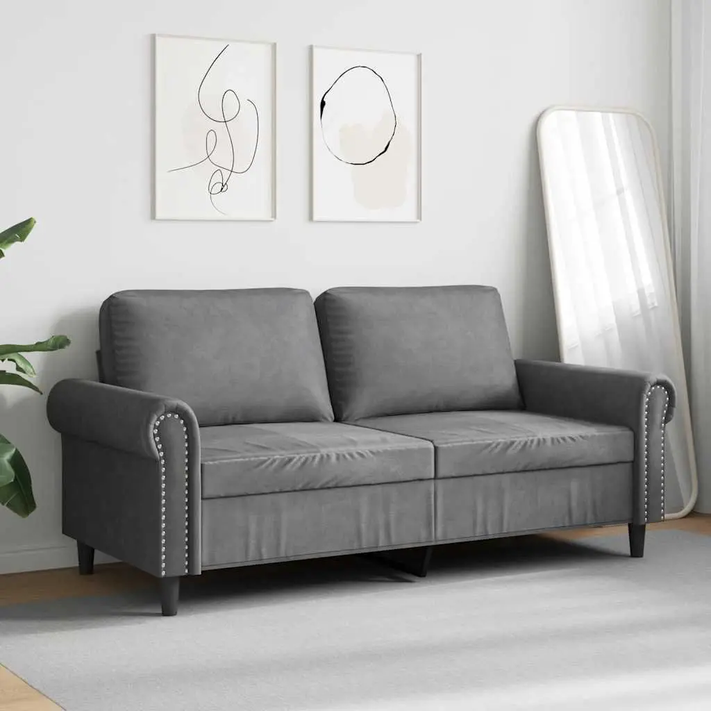 2-Seater Sofa Grey 140cm Modern Living Room Couch Velvet Upholstered