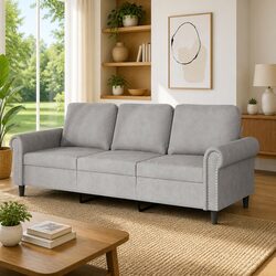 Comfortable Grey Velvet 3-Seater Sofa with Quality Design