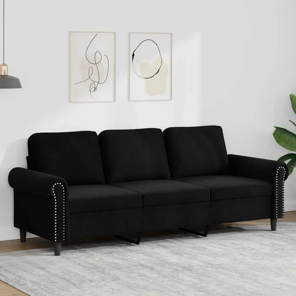 3-Seater Sofa Black 180cm Modern Living Room Couch Velvet Upholstered