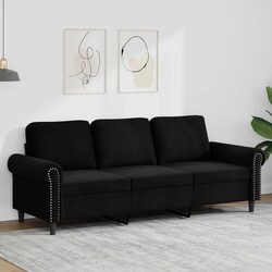 Comfortable 3-Seater Sofa in Black Velvet, Built to Last