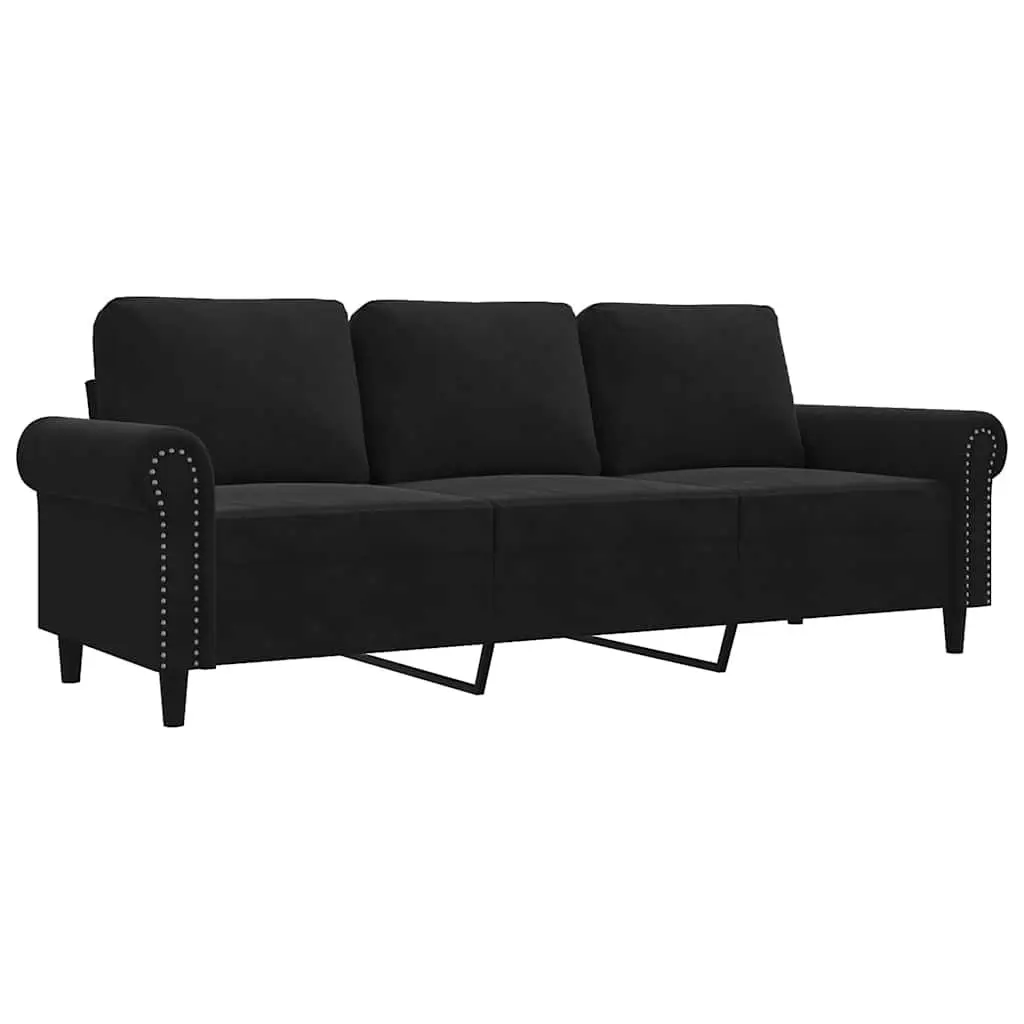 3-Seater Sofa Black 180cm Modern Living Room Couch Velvet Upholstered