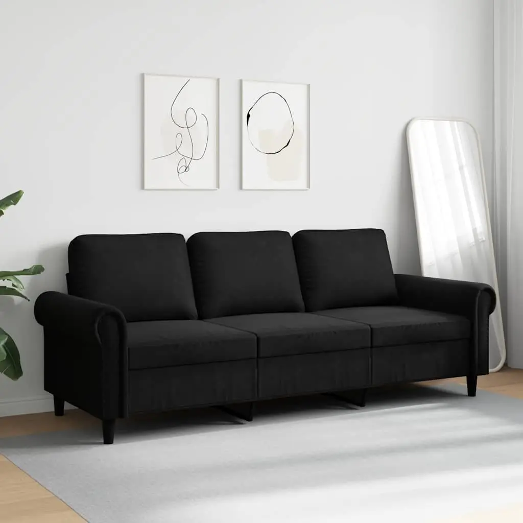 3-Seater Sofa Black 180cm Modern Living Room Couch Velvet Upholstered