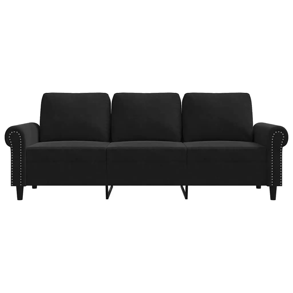 3-Seater Sofa Black 180cm Modern Living Room Couch Velvet Upholstered