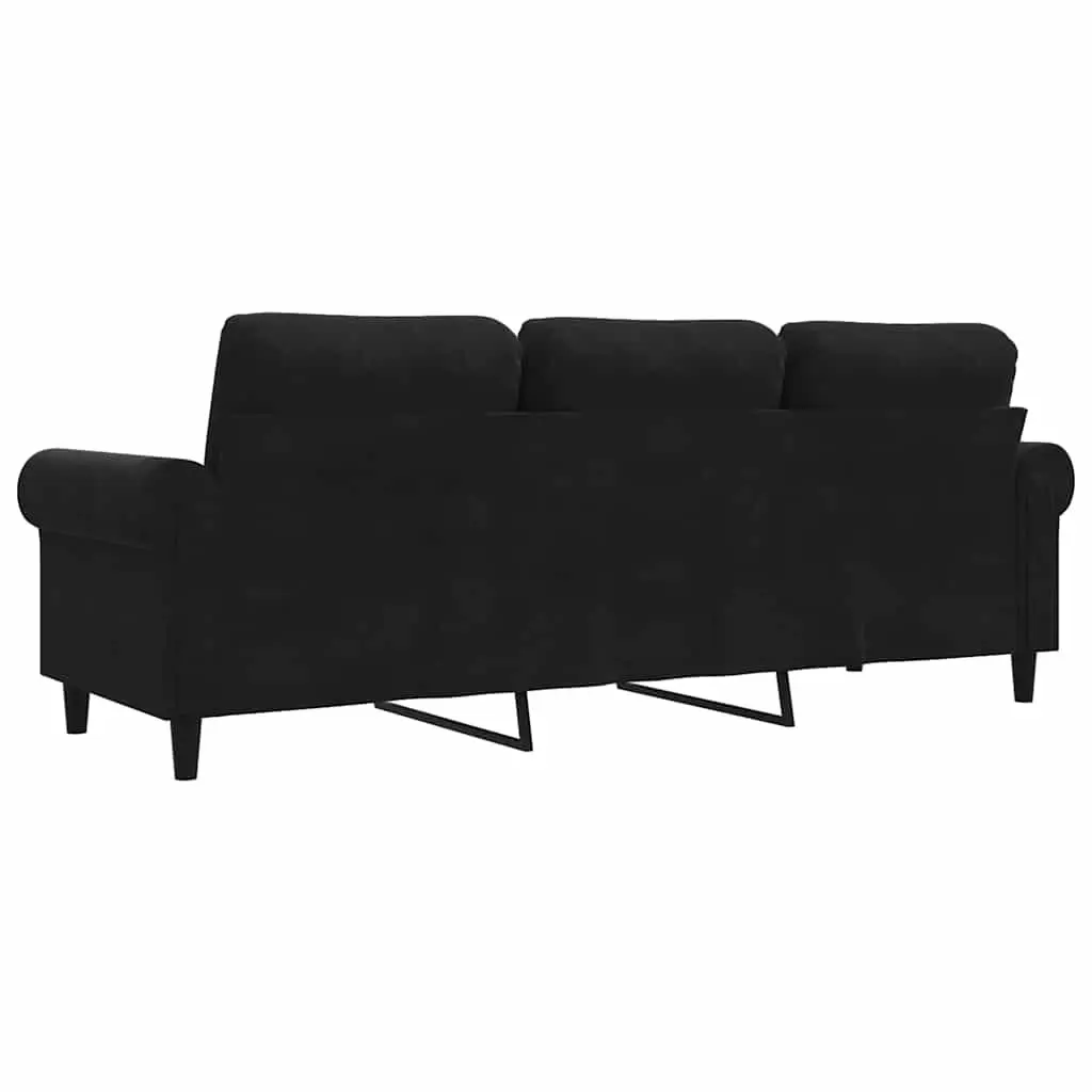 3-Seater Sofa Black 180cm Modern Living Room Couch Velvet Upholstered