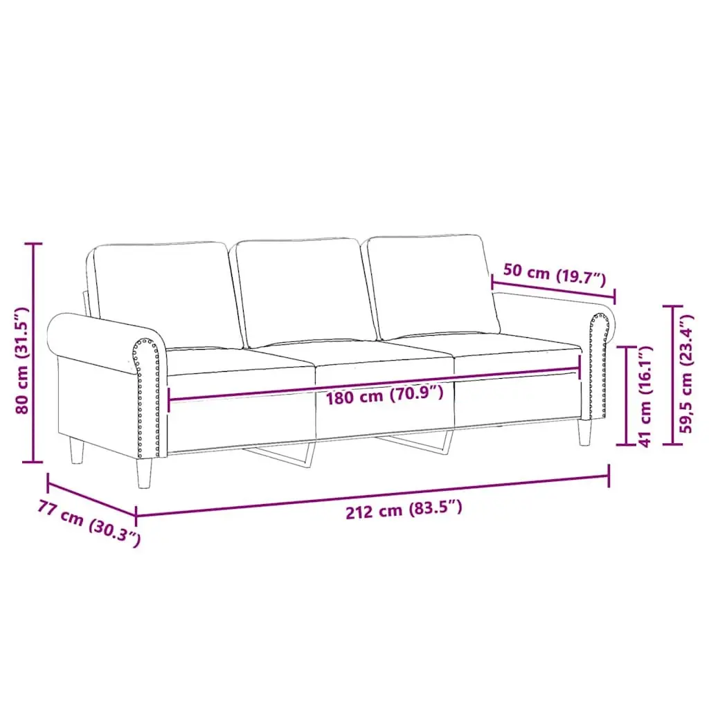 3-Seater Sofa Black 180cm Modern Living Room Couch Velvet Upholstered