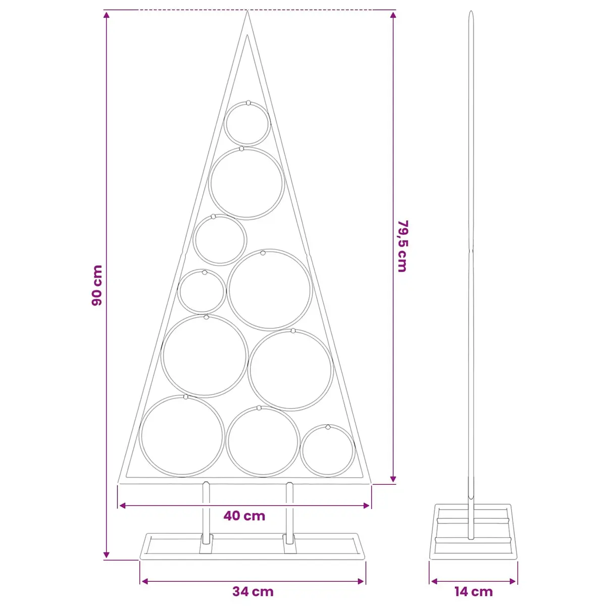 Black Metal Frame Christmas Tree 90cm DIY Modern Holiday Home Decoration