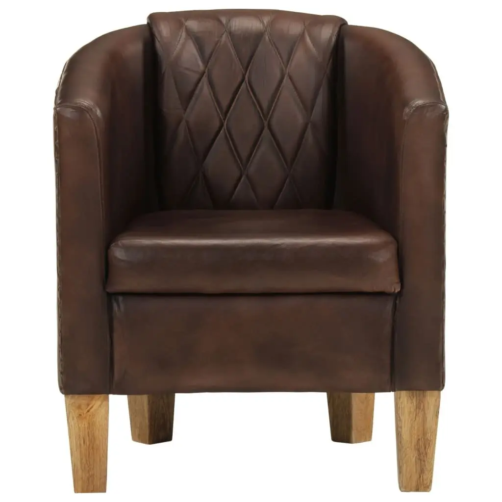 Tub Chair Brown Real Leather Armchair Lounge Seating Comfortable Padded