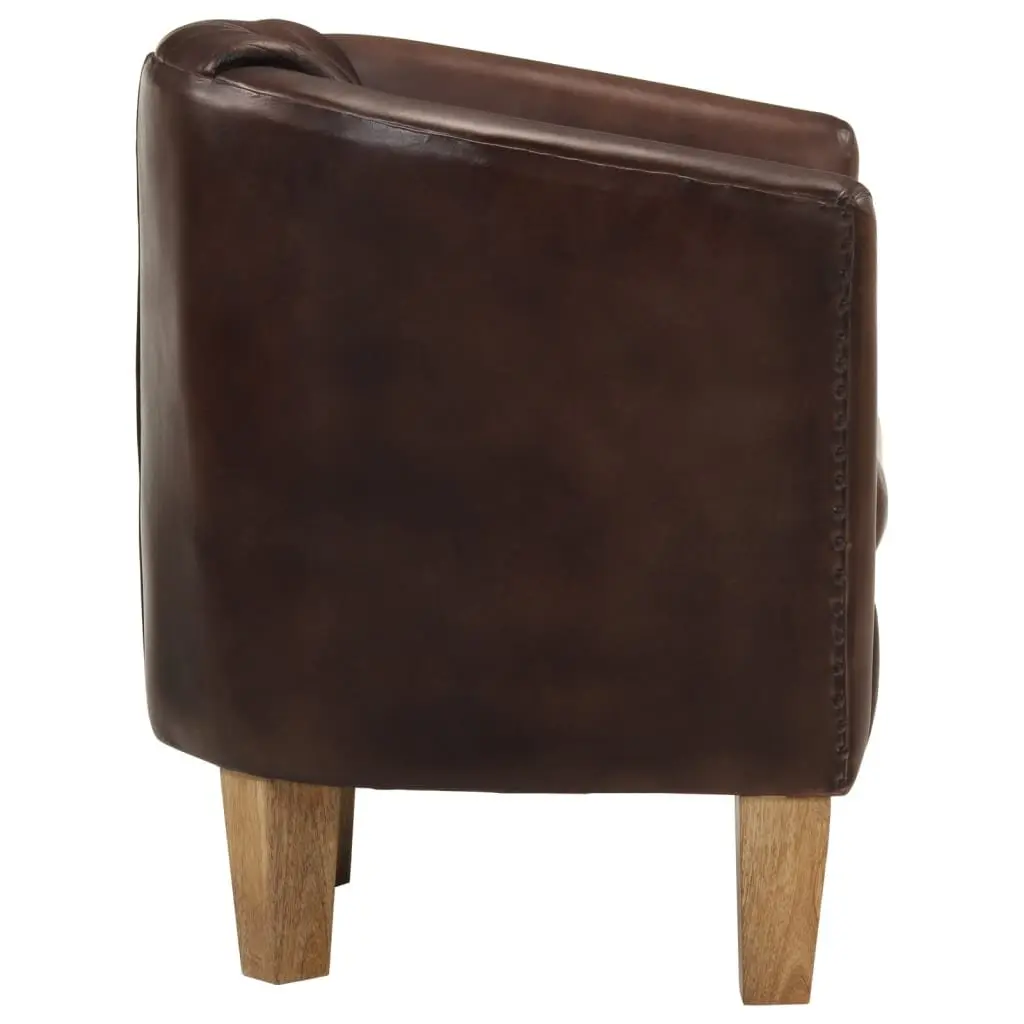 Tub Chair Brown Real Leather Armchair Lounge Seating Comfortable Padded