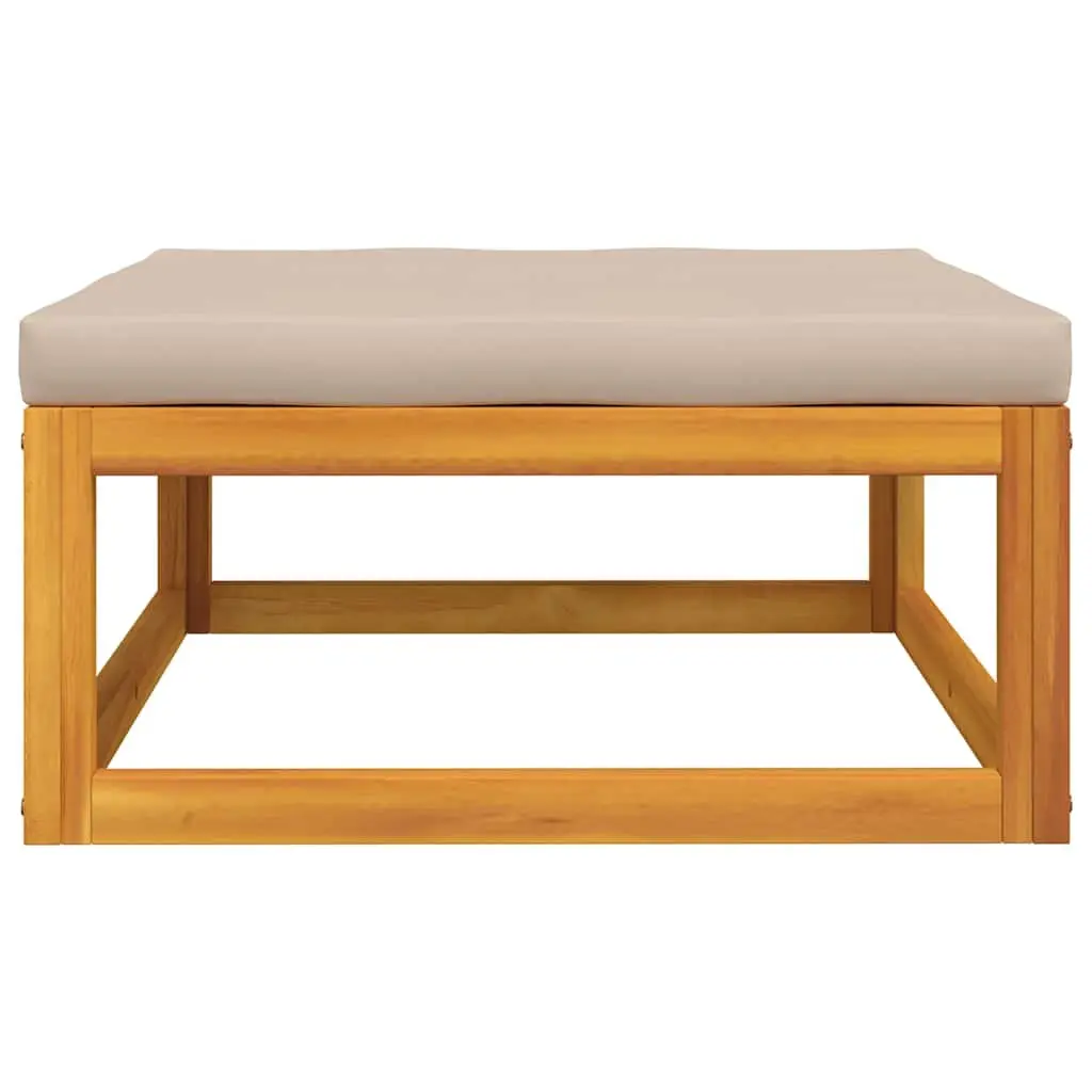 Outdoor Footrest Footstool with Taupe Cushion Solid Acacia Wood Garden Patio
