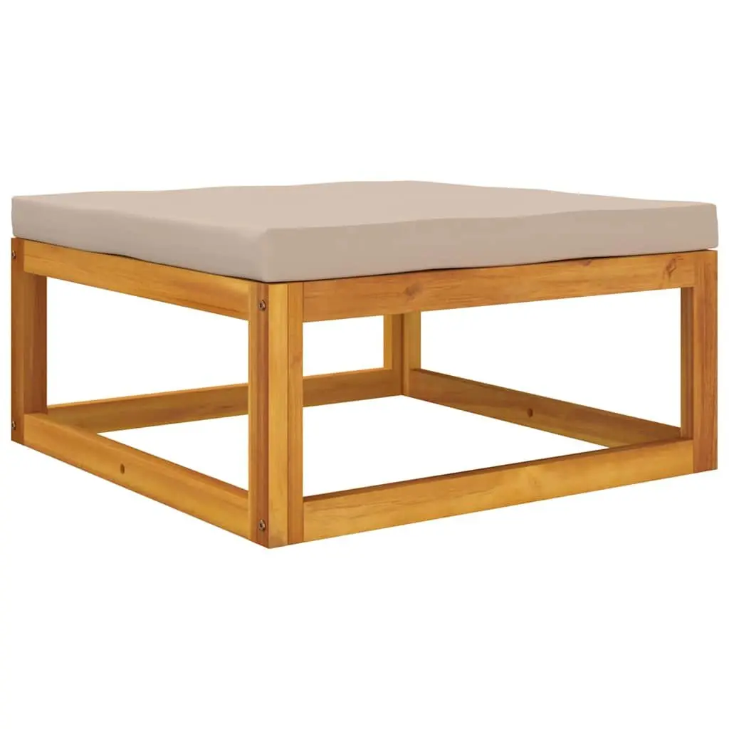 Outdoor Footrest Footstool with Taupe Cushion Solid Acacia Wood Garden Patio