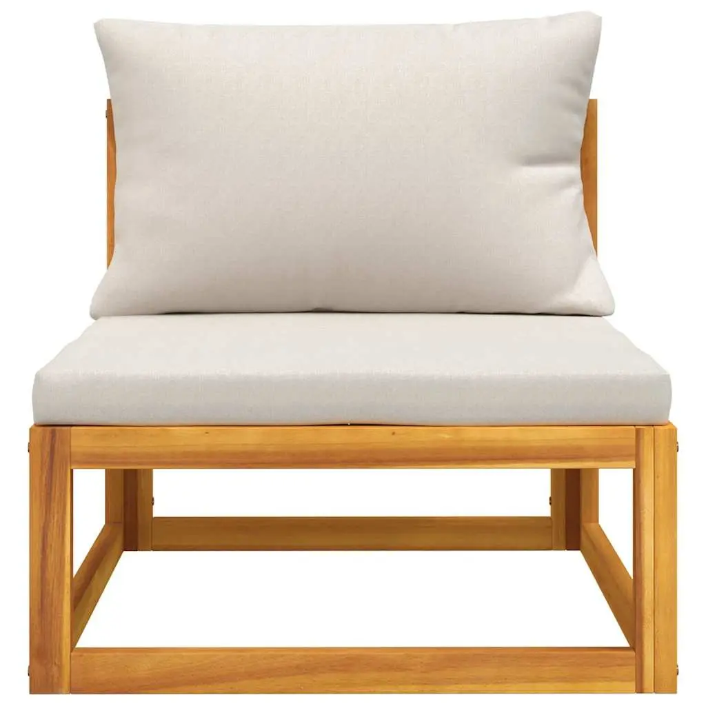 Outdoor Sectional Middle Sofa Garden Seating Solid Acacia Wood Grey Cushions