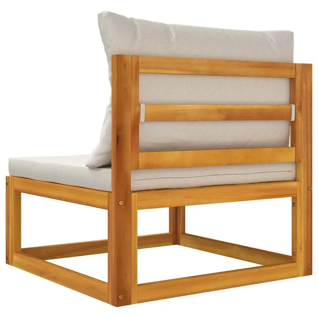 Outdoor Sectional Middle Sofa Garden Seating Solid Acacia Wood Grey Cushions