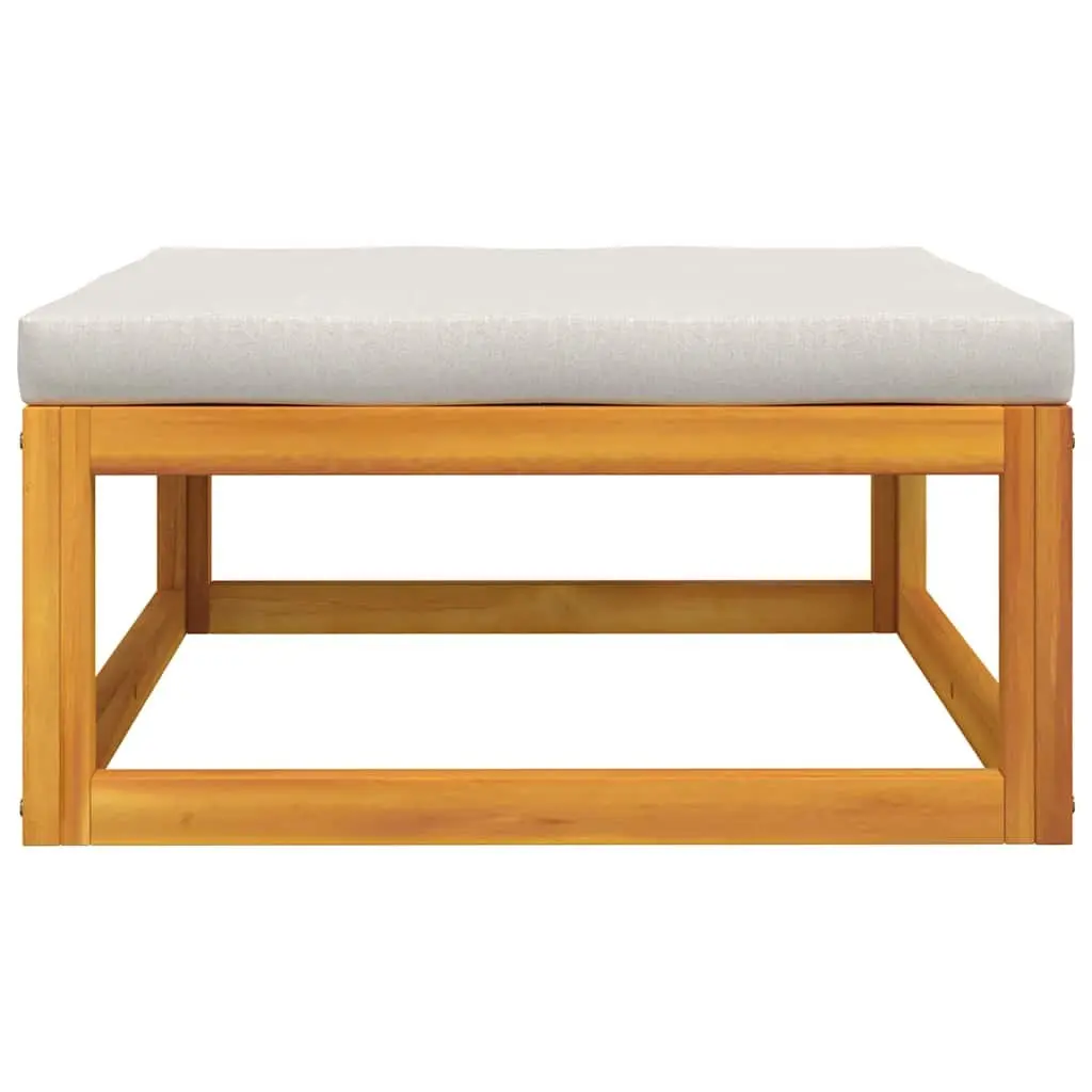 Outdoor Footrest Grey Cushion Solid Acacia Wood Garden Ottoman