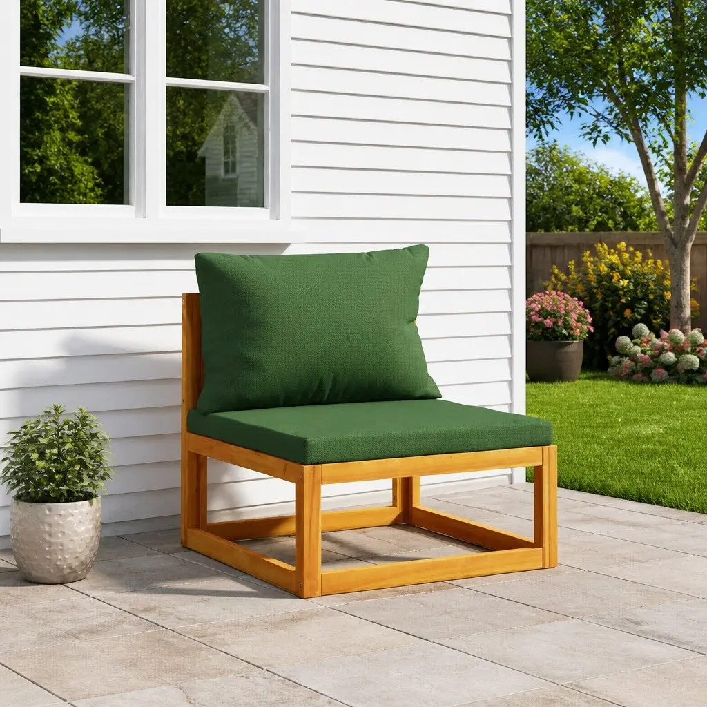 Outdoor Sectional Middle Sofa Green Cushions Acacia Wood Garden Lounge Seating